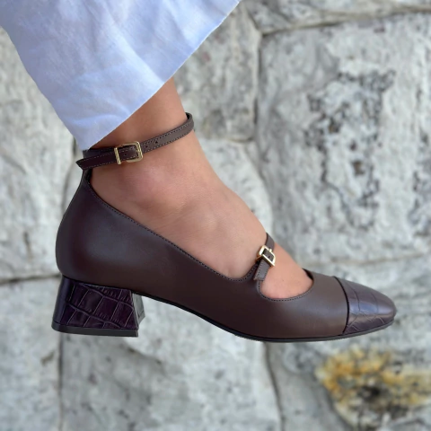 Sapato Mary Jane Safira Croco Marrom - comprar online