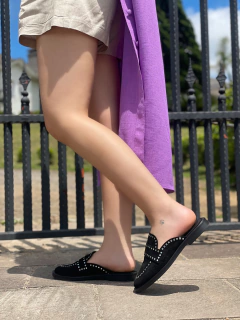 Mule suede black crystal - loja online