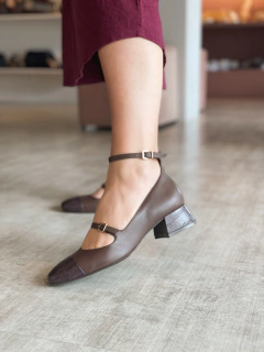 Sapato Mary Jane Safira Croco Marrom - Jamile Calçados Exposição