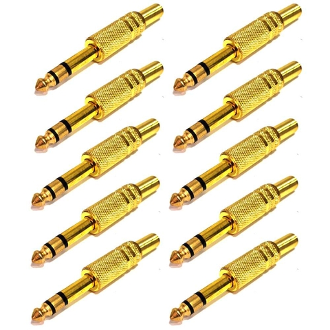 Plug P10 Estéreo Metálico Dourado com Rabicho