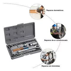 Kit Chave Sextavado 40 peças Chave Catraca Soquete - Casa das Correias | Correias de Toca Discos | Kit de Correias | Loja de Eletrônicos 