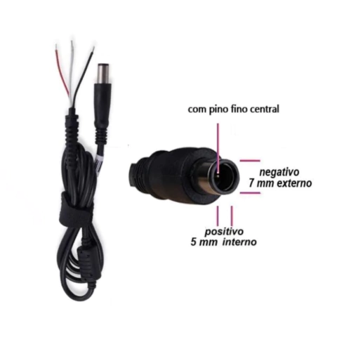 Cabo de Fonte Reposição Notebook DELL com Pino Fino Central
