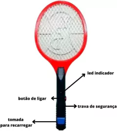 Raquete Elétrica Mata Mosquito Recarregável Bivolt - Casa das Correias | Correias de Toca Discos | Kit de Correias | Loja de Eletrônicos 