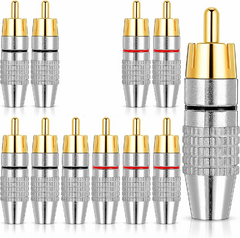Plug Rca Macho Dourado Metal Para Fio Cabo Kit 10 Unidades - comprar online
