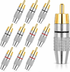 Plug Rca Macho Dourado Metal Para Fio Cabo Kit 10 Unidades