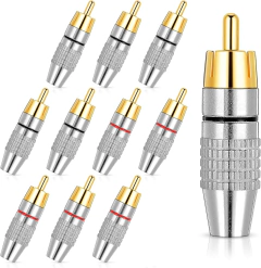 Plug Rca Macho Dourado Metal Para Fio Cabo Kit 10 Unidades