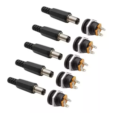 5 Conector Jack Fêmea Pino Painel Rosca E 5 Plug P4 Macho DC