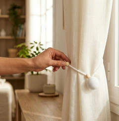 Sujetador de cortinas Rustico Redondo Con Esfera Detalle Madera x2 Unidades