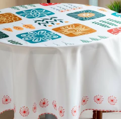 Mantel Tropical Estampada 180cm Redondo City Blanco - comprar online