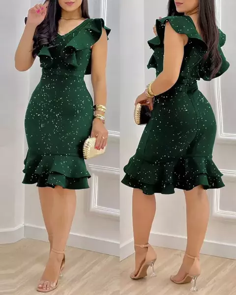 Vestido de fiesta con diseño de volantes de Color sólido elegante para mujer