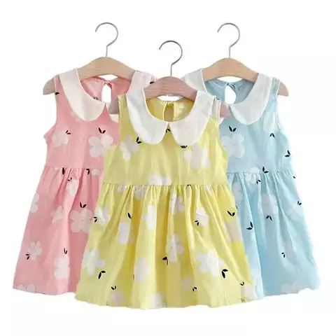 Ropa sin mangas para niñas, novedad de verano, vestidos informales con estampado de flores, ropa dulce y bonita para niños de 0 a 6 años, ropa de algodón para niñas
