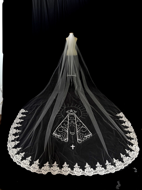 Véu com borda rendada + personalização de nossa senhora tradicional - comprar online