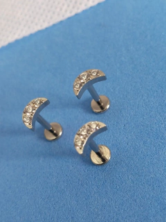 Labret titânio Lua 8mm, zircônia. Rosca interna na internet