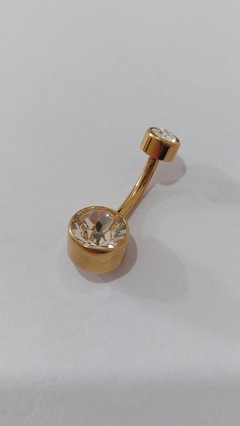 Bananabell titânio PVD gold, pedras zircônia. Haste 10mm. na internet