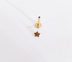 Imagem do Labret estrela aço cirúrgico. PVD GOLD E BLACK. Rosca interna 8mm