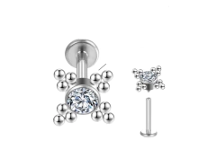 Labret titânio zircônia e esferas, 8mm, rosca interna.