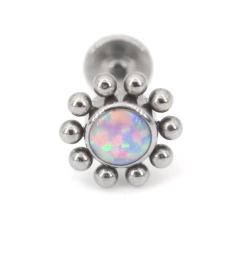 Labret titânio opala lilás e esferas 8mm rosca interna.