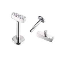 Labret barra titânio com pedras zircônia. 8mm