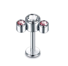 Labret aço zircônia 8mm. Rosa e cristal
