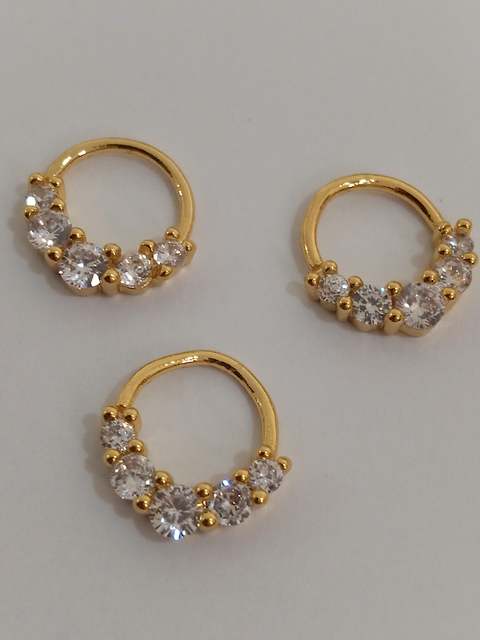 Argolinha aço banhado strass dourado 7mm