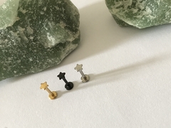 Imagem do Labret estrela aço cirúrgico. PVD GOLD E BLACK. Rosca interna 8mm