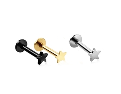 Labret estrela aço cirúrgico. PVD GOLD E BLACK. Rosca interna 8mm