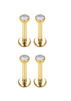Labret titânio PVD gold. Pedra 2MM. Haste 6mm.