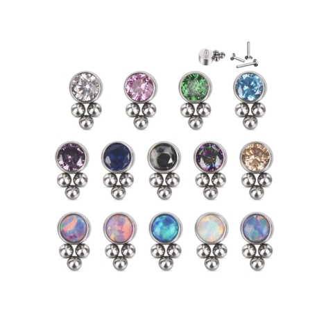 Labret titânio zircônia e opala. Haste 8mm.