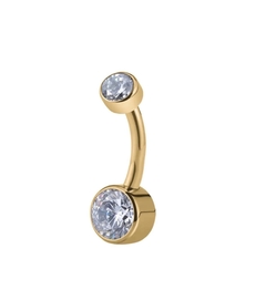 Bananabell titânio PVD gold, pedras zircônia. Haste 10mm.