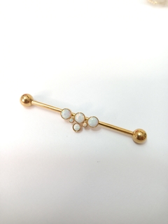 Barbell aço pedras opala pvd gold 38mm.