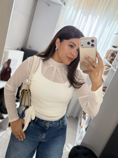 4267- BLUSA TULLE DETALHE LAÇO / BRANCA