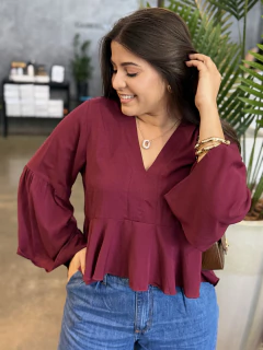 3935 - Camisa Manga Flare Brunna /Marsala - Loja Gabriela Marques