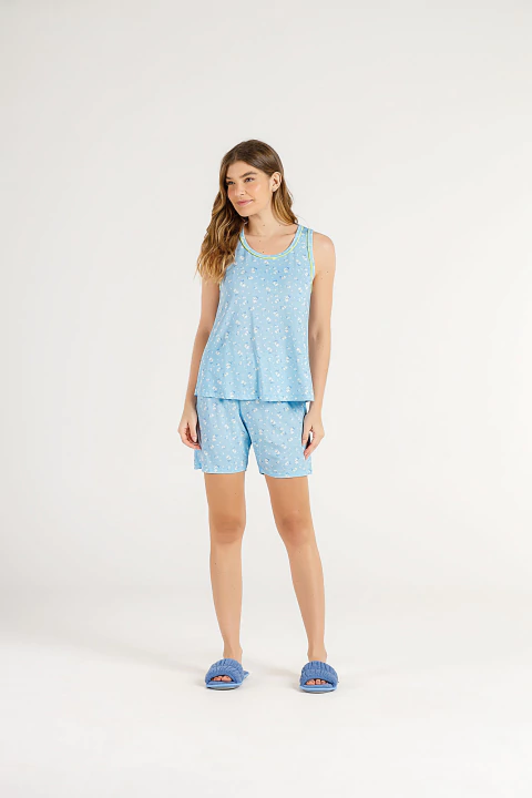 Pijama Feminino Regata com Bermuda Flores de LImão - comprar online