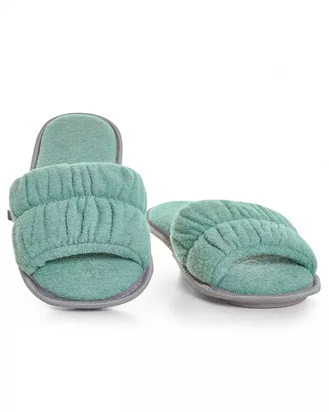 Pantufa feminina verde estilo slide vista de frente