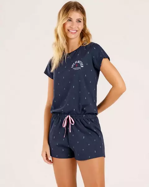 Short Doll Manga Curta Náutico feminino