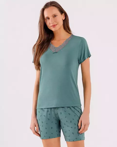 Pijama Feminino Manga Curta Com Bermuda Floral - comprar online