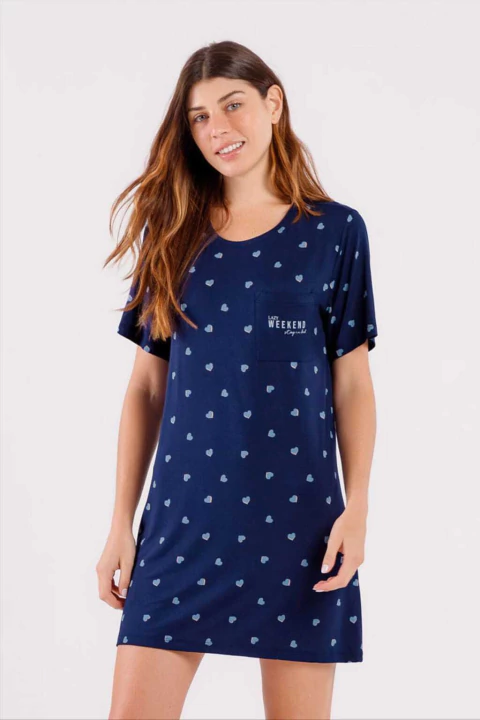 Camisola feminina manga curta azul Lazy Weekend vista de frente