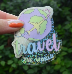 Sticker Glitter Transparente "Travel the world" - comprar online