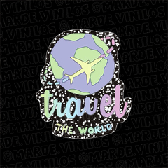 Sticker Glitter Transparente "Travel the world"