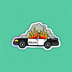 Sticker Tornasolado Policia on fire