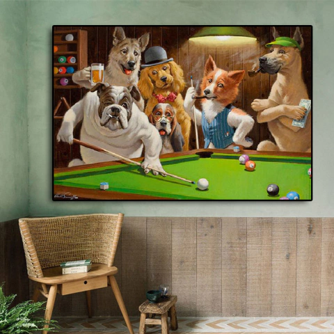 Quadro Cachorros Jogando Sinuca
