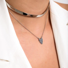 COLAR CORAÇÃO ESTICADINHO ZIRCONIA SAFIRA
