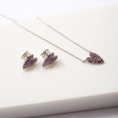 CONJUNTO CORAÇÃO ESTICADINHO ZIRCONIA RUBI - loja online