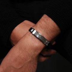 PULSEIRA BRACELETE SILICONE LUXO ORAÇÃO PAI NOSSO PRATA