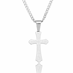 CORRENTE AÇO COM CRUCIFIXO PAI NOSSO - Adrélle Semijoias