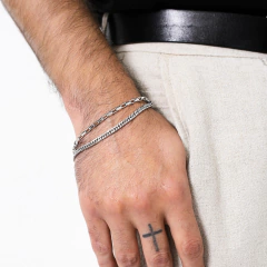 PULSEIRA AÇO INOX ELOS DUPLO GRUMET - Adrélle Semijoias