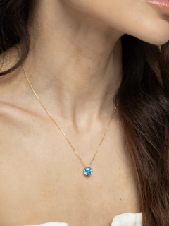 Colar Ponto De Luz 8.0mm Rose Cut Acqua Blue on internet