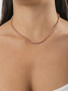 RIVIERA NECKLACE WITH 4-PRONG SETTING AND ROSE - Adrélle Semijoias