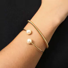 BRACELETE ARO COM PEROLA - Adrélle Semijoias