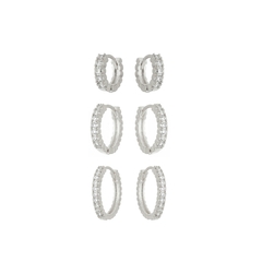 TRIO BRINCOS ARGOLA TRABALHADA ZIRCONIA - Adrélle Semijoias